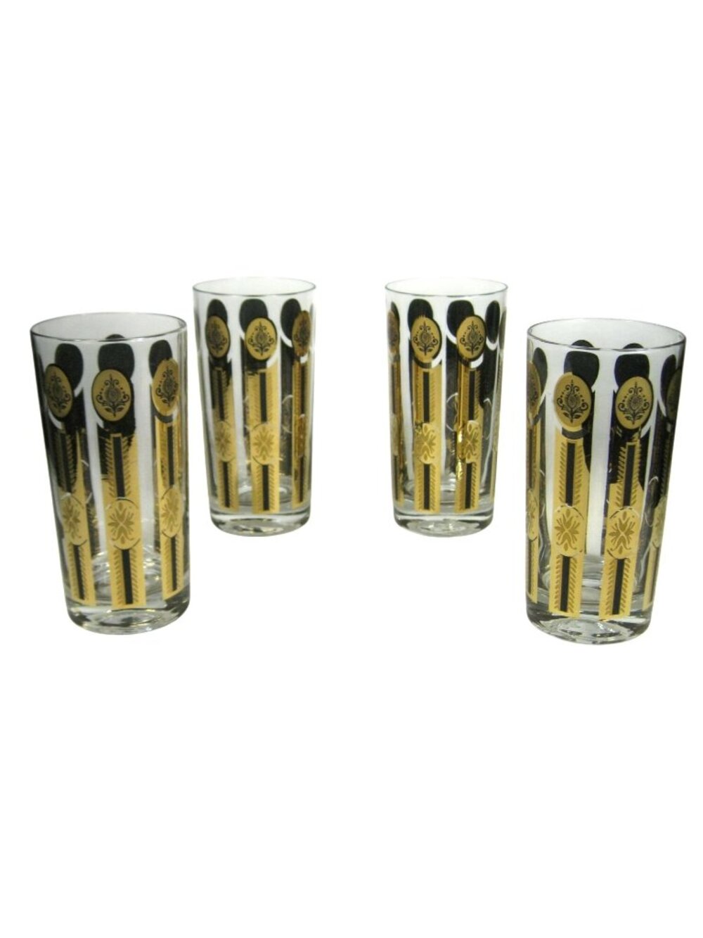 MCM Gold Highball Glasses Set 4 Vintage Mid Century Glasses Geometric Barware MO